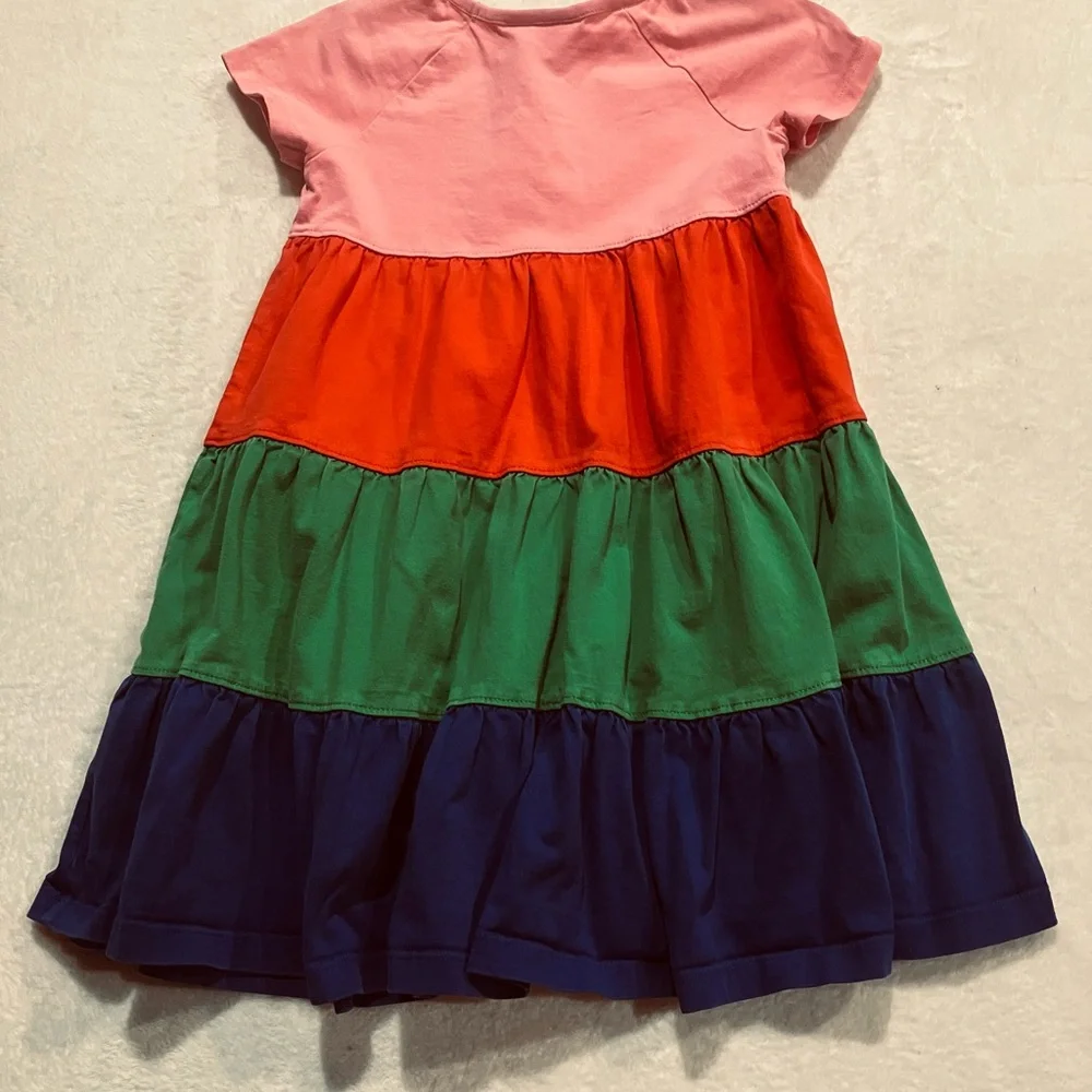 Hanna Andersson Girls 4 (100) Color Block Dress Pink Red Green Blue Cotton